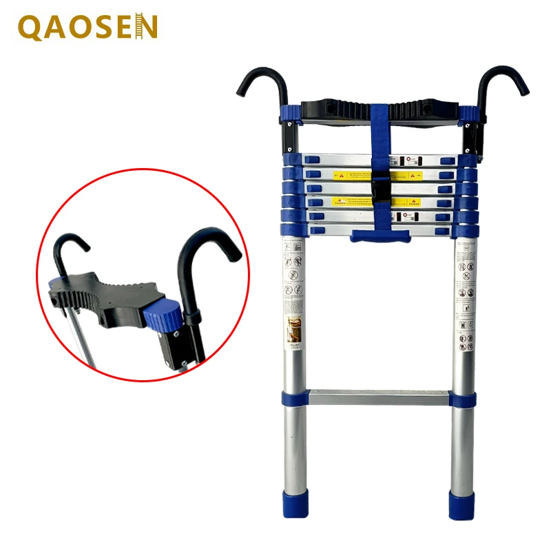 Blue 10CM Hook Backrest Telescopic Ladder Step Space 40cm Single Straight Ladders