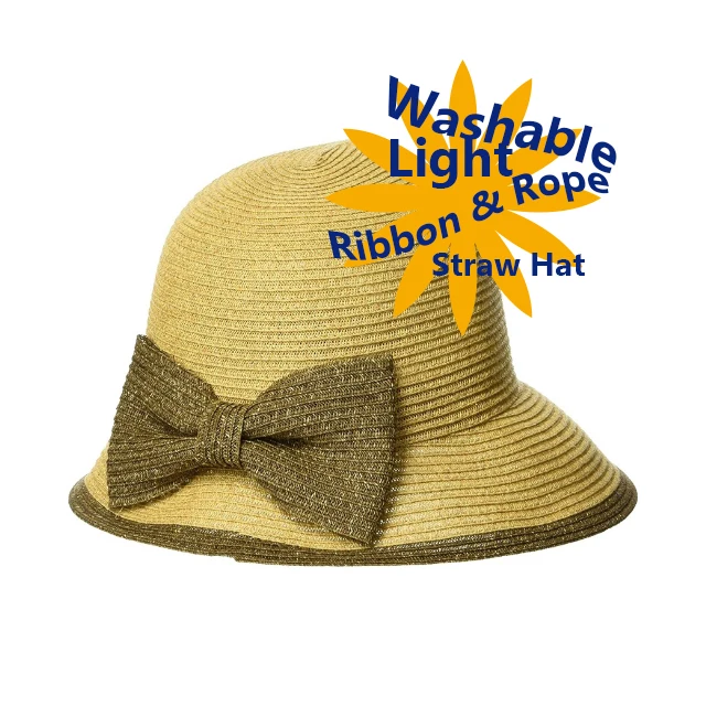 Light ribbon straw sombrero rope washable paper material black beige adult baby straw hat beach for women