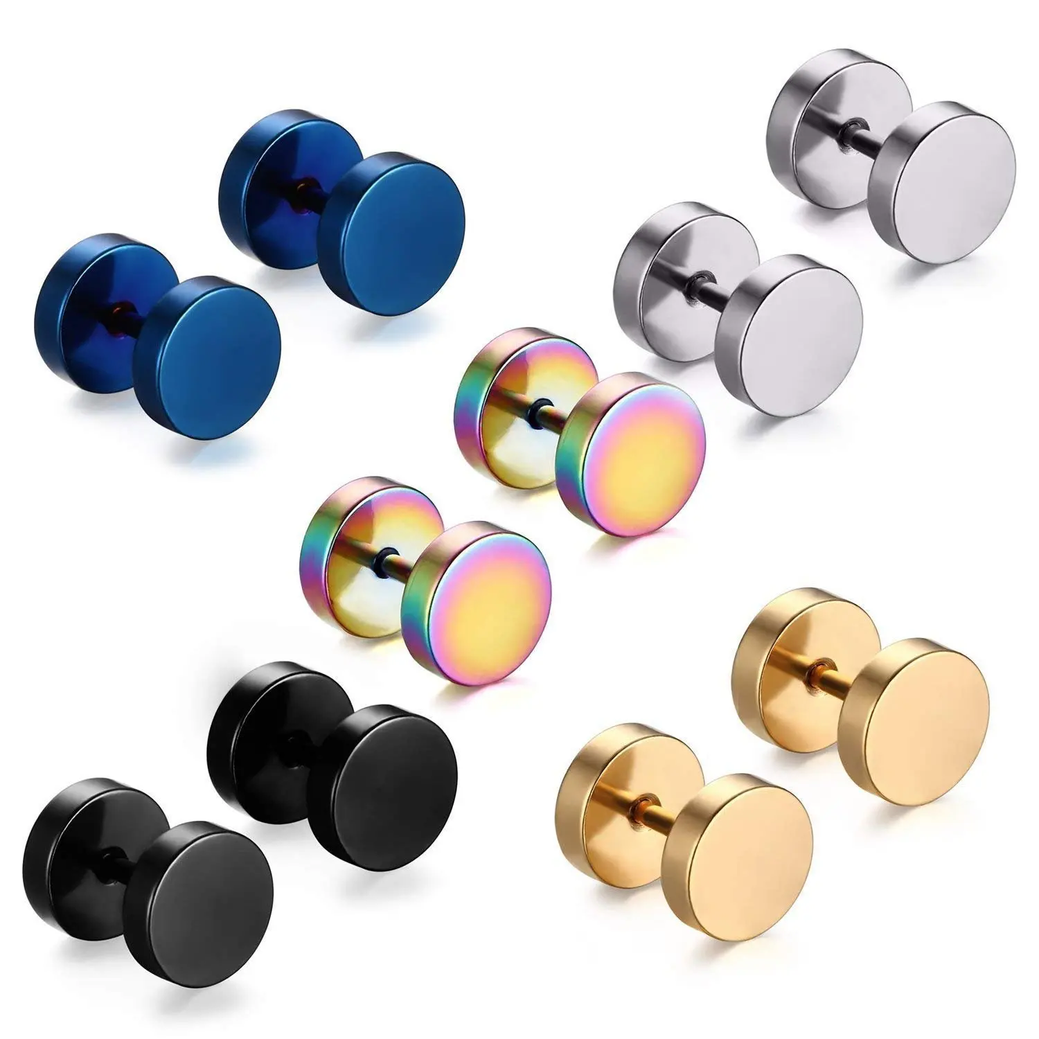 SC Hot Hip Hop Colorful  Stainless Steel Stud Earrings INS Sports Dumbbell Stud Earrings for Men Women