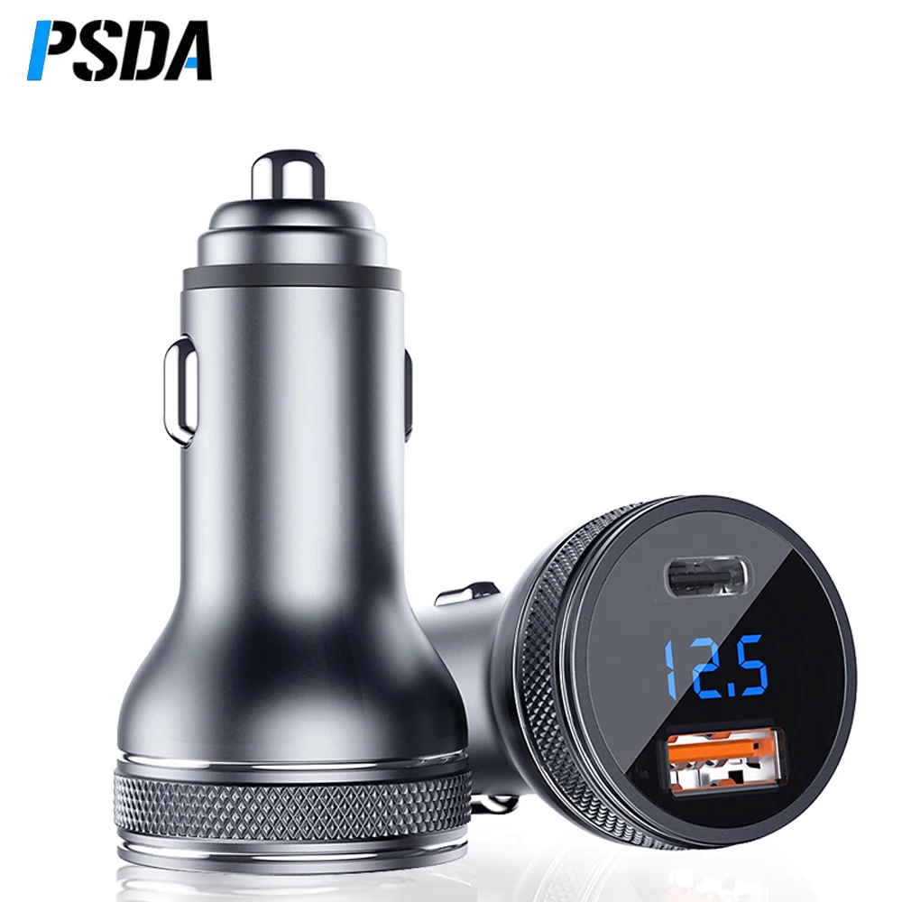 PSDA 36W USB Car Charger Quick Charge 3.0 PD QC 3.0 Type C Charging Adapter in Car LED Display Car Charger For iPhone Xiaomi
