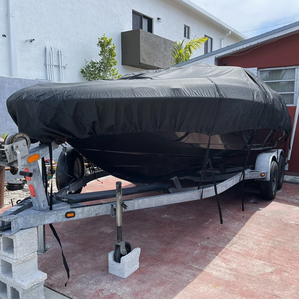 Hot selling outdoor waterproof boat cover for protecting boat from water, rain, snow, hail with custom logo, size