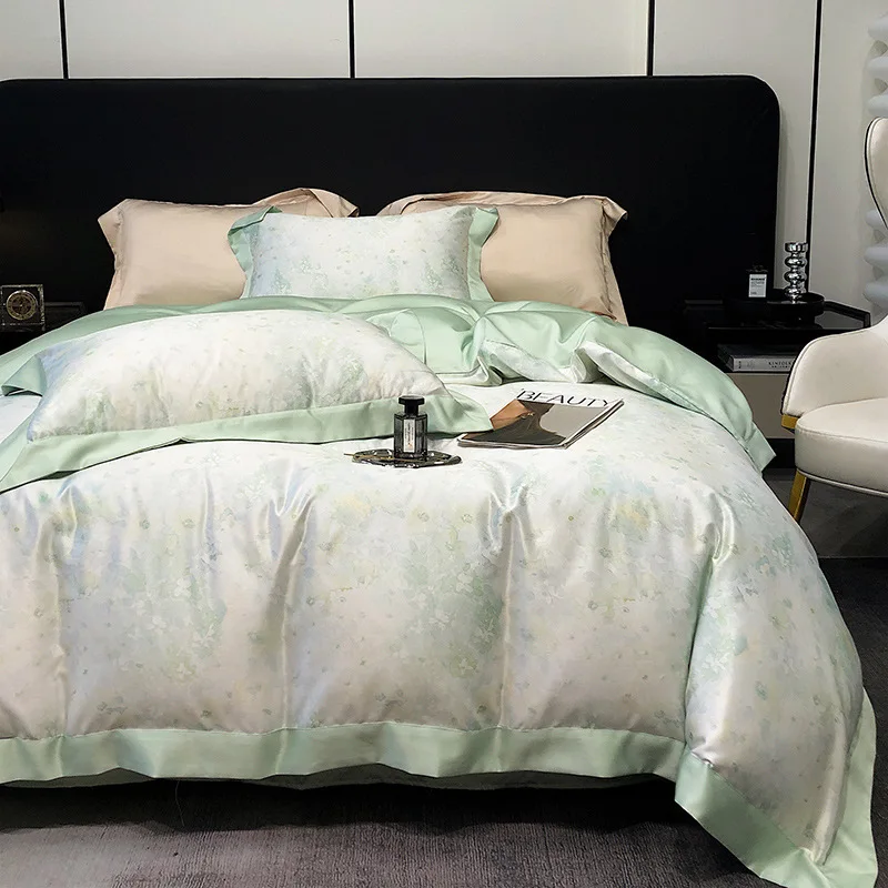 100% Tencel  Satin  60S 300TC Flower printed Queen size bedding sets for home bed linen