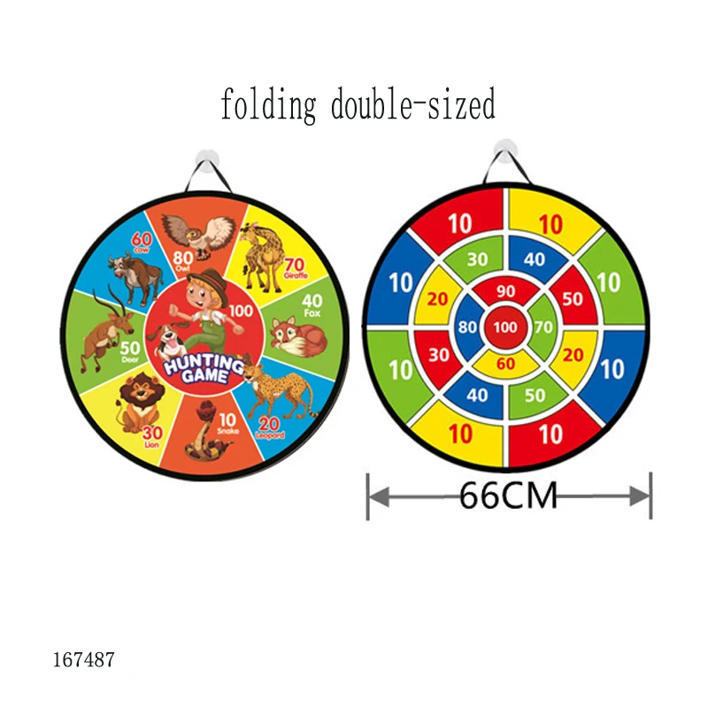 26 inches 2 IN 1 foldable Portable travel animal digital pattern dart board set game with 8 sticky balls for kids