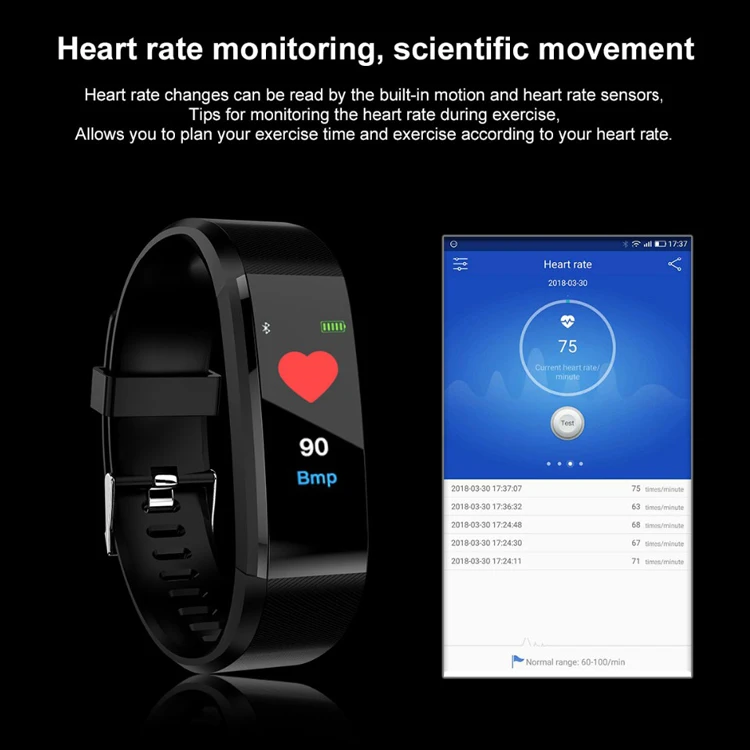 Factory wholesale gift smart bracelet fitness tracker 115 plus multi-function exercise heart rate monitor bracelet