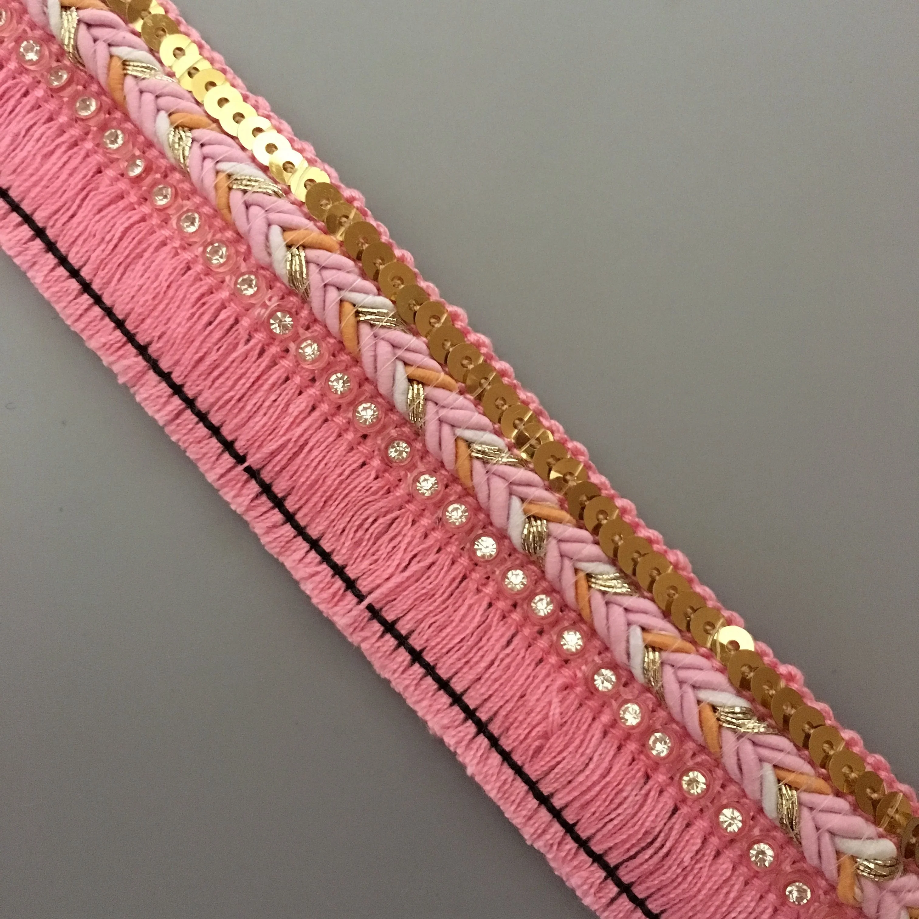 Rhinestone sequin tassel fringe in white and pink colors by meters