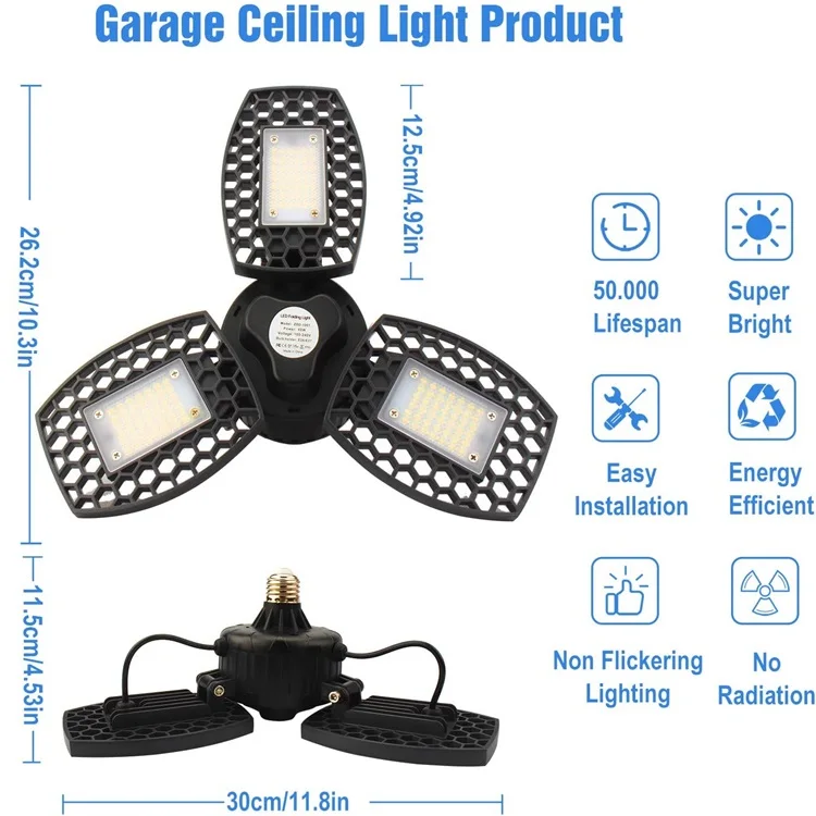 Angle Adjustable LED Deormable Garage Light 60W E27 Led Ceiling Lamp Shop Workshop Parkinglot