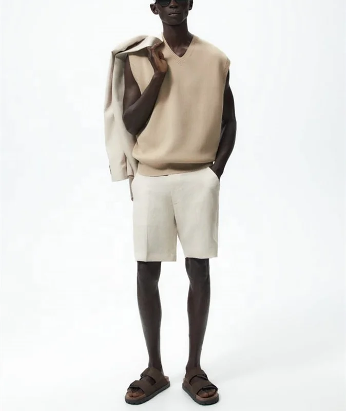 Custom Outfits Lounge Knee Length Linen Hemp Shorts With Zipper Pockets