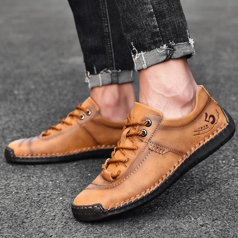 Genuine Leather Men Casual Shoes Luxury Brand Mens Loafers Moccasins Breathable Slip on Black Driving