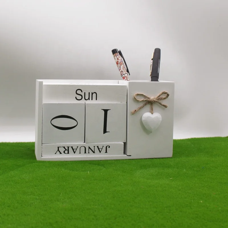 Wooden Calendar Box with Pen Holder Wooden Advent Calendar Wooden Desk Calendar