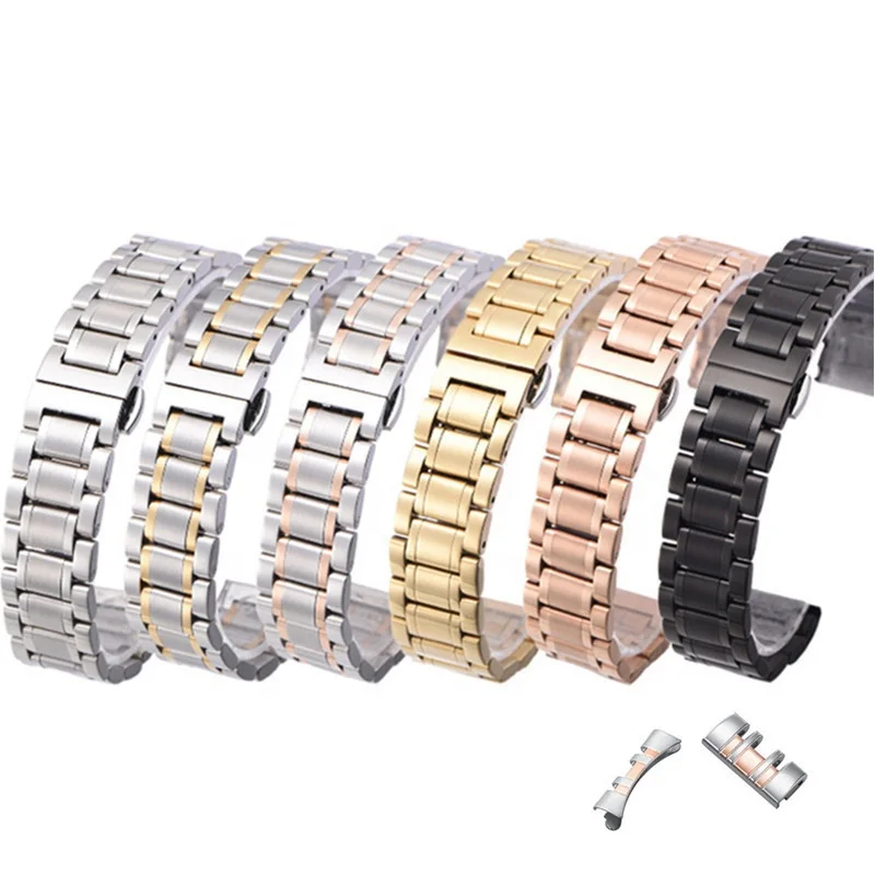 high polish 13 15 17 19 21 23 mm solid stainless steel watch bracelet black rose gold men straight end metal wrist watch band