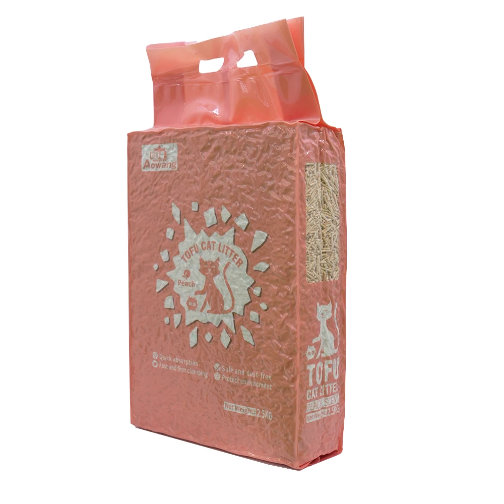 Factory Wholesale Custom Pet Product AOWANG 2.5KG Tofu Cat Litter Peach Scent Eco-friendly Natural Flushable Cat Litter Tofu OEM