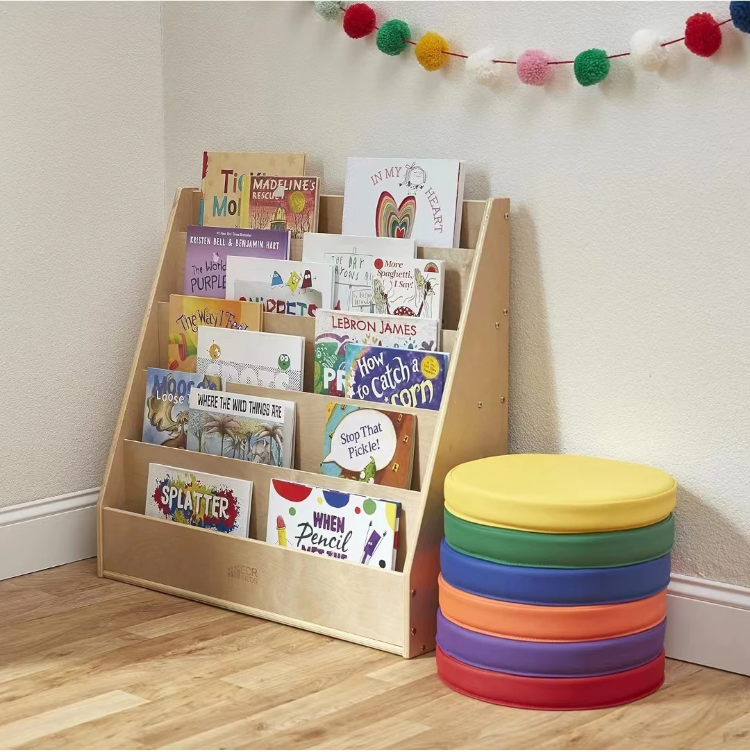 Home School Double Sided Storage Book Magazine Organizer Shelf Rack Wooden Box