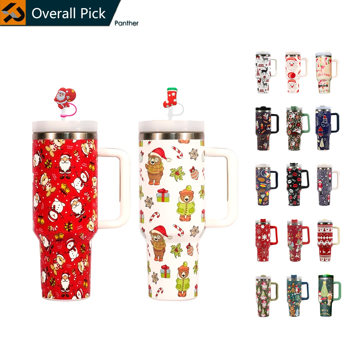 2024 New Custom Stainless Steel Christmas Logo Coffee Mug 40oz Gift Tumbler Vacuum Insulated Cup With Handle And Lid Straw