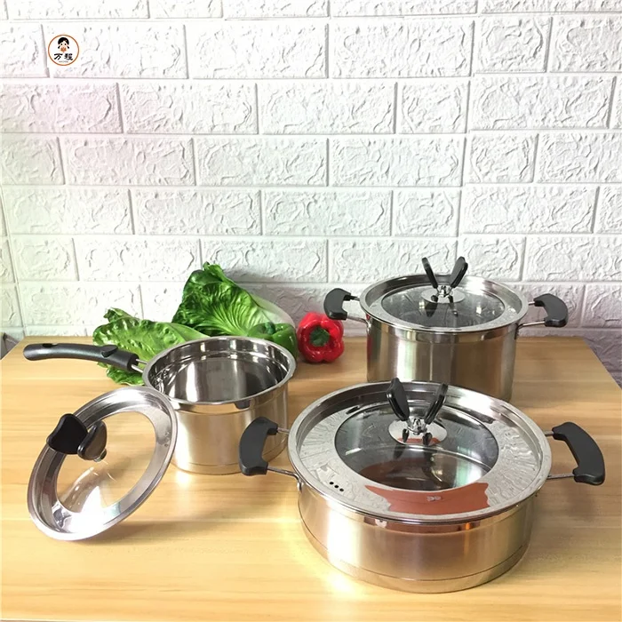 European 3 Pieces Cooking Pot Set Stainless Steel Non magnetic Milk Pot Soup Pot Frying Pan