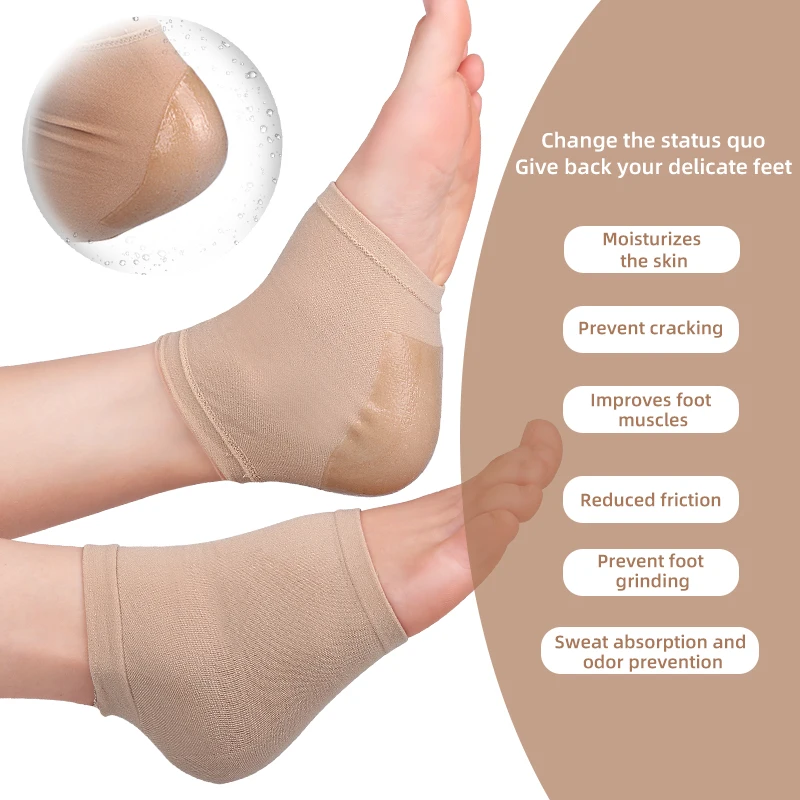 Silicone Heel Cushion Protector Socks Silica Heel Cups for Dry Cracked Spandex Comfort Heel Plantar Fasciitis Socks Insert