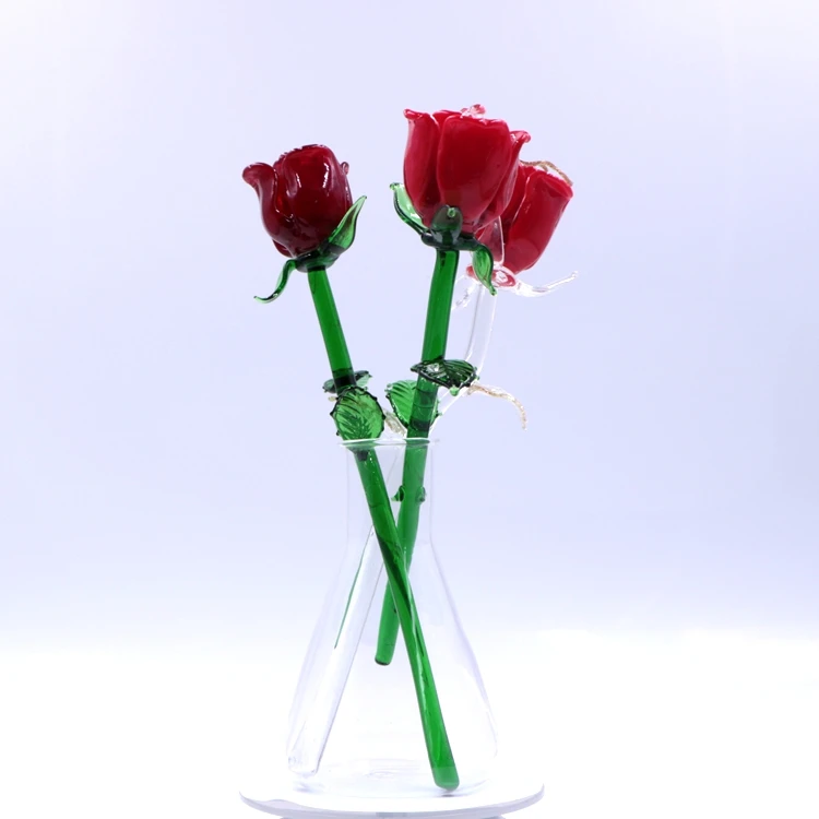 Beautiful Murano Lampwork Long Stem Glass Rose Flower Wholesale For Valentines