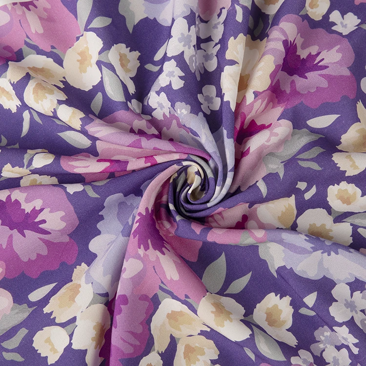 100% ткань «Чаллис» из искусственного шелка, цифровая печать на заказ, с розовыми цветочками на вискозной однотонной ткани 150gsm подходящих сумочек для вечеринок платье