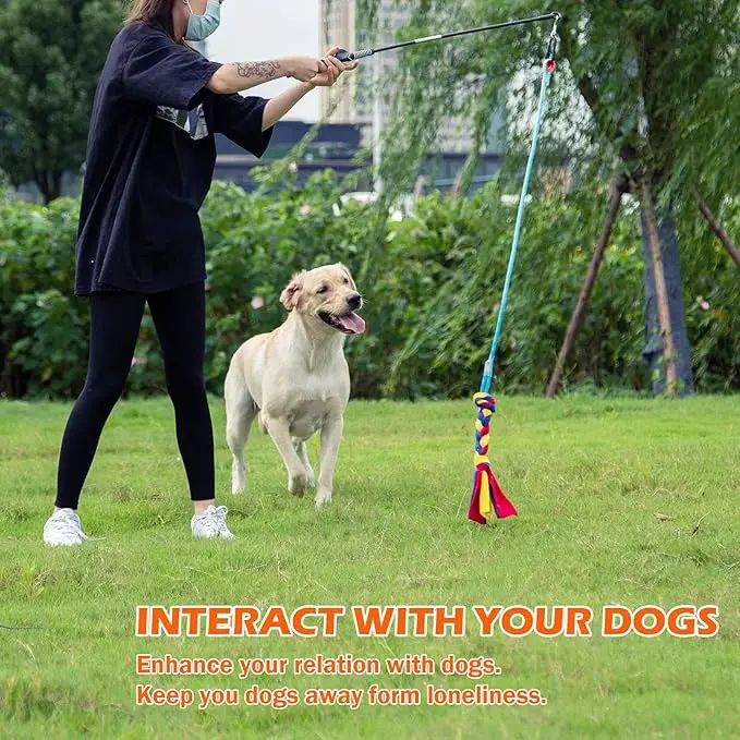 Interactive Dog Toys Training Flirt Pole Braided Fleece Toy Strong Cord Telescopic Rod Dog Flirt Pole Pet With Rope Chew Toy