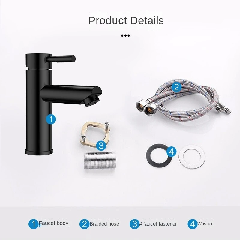 Traditional Matte Black Single Hole 304 Stainless Steel Washbasin Taps Hot Cold Bathroom Basin Faucet