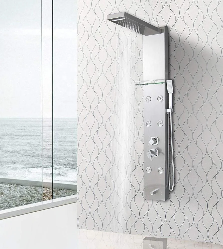 
Hot Sale 304 Stainless Steel Shower System Wall Mount Bathroom Waterfall Rainfall Shower Panel With Adjustable Shower Jets 
