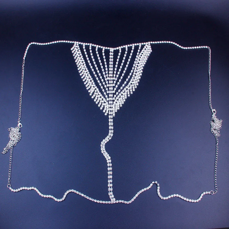  Crystal Full Rhinestone Thong T Back Underwear Body Jewelry Sexy Chain for Women lingerie Beach