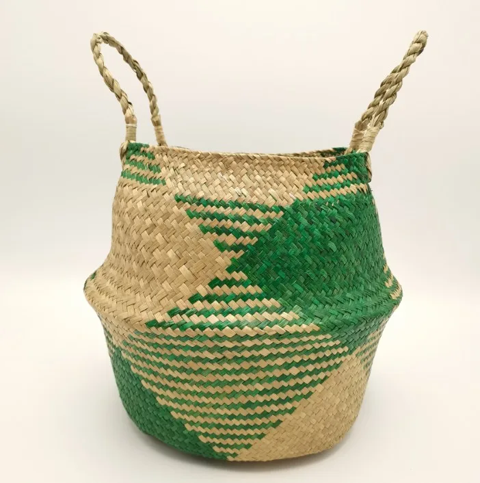 eco-friendly handmade seagrass woven storage basket rhombic pattern home straw basket