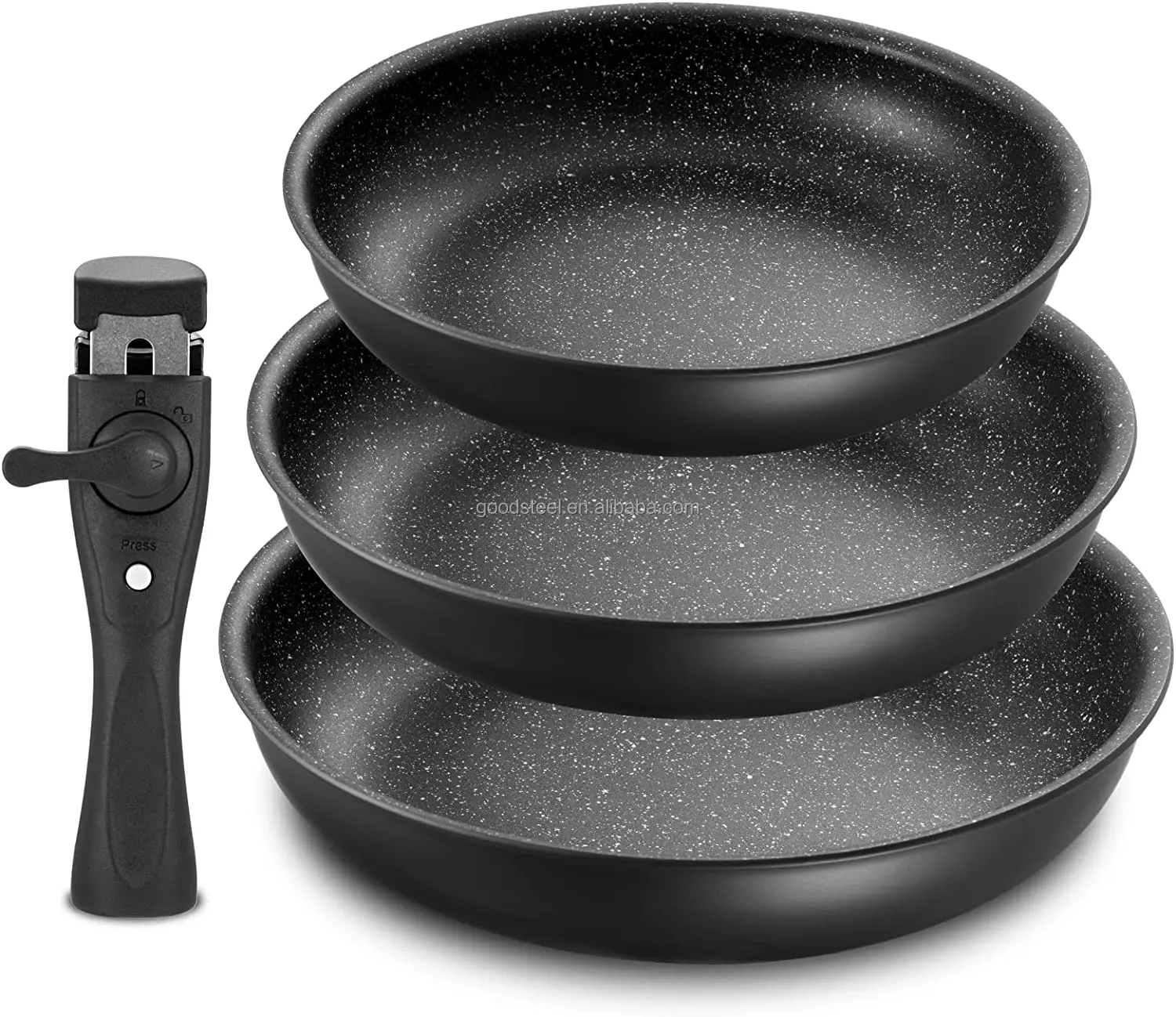 Induction Frying Pan Set Removable Ergonomic Interchangeable Handle Gas Grill Wok Pan Cookware Sets Induction Durable Metal