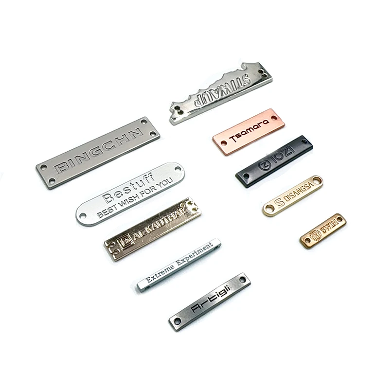 Zinc Alloy Custom Clothing Brand Logo Engraved Gold Metal Tag Labels For Garment / Swimwear Metal Labels Tag
