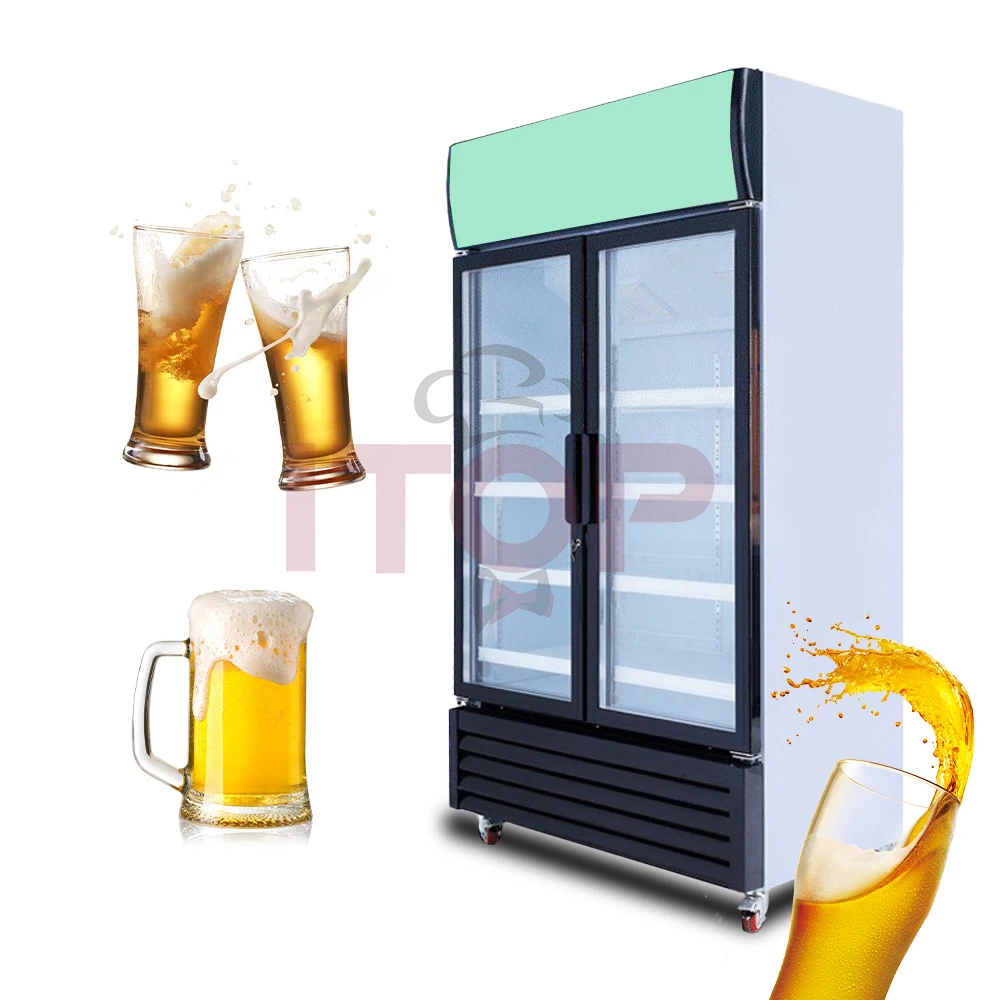 ITOP 308L Vertical Wine Refrigerator Supermarket Glass Door Beverage Cabinets Soft Drink Beverage Display Cooler