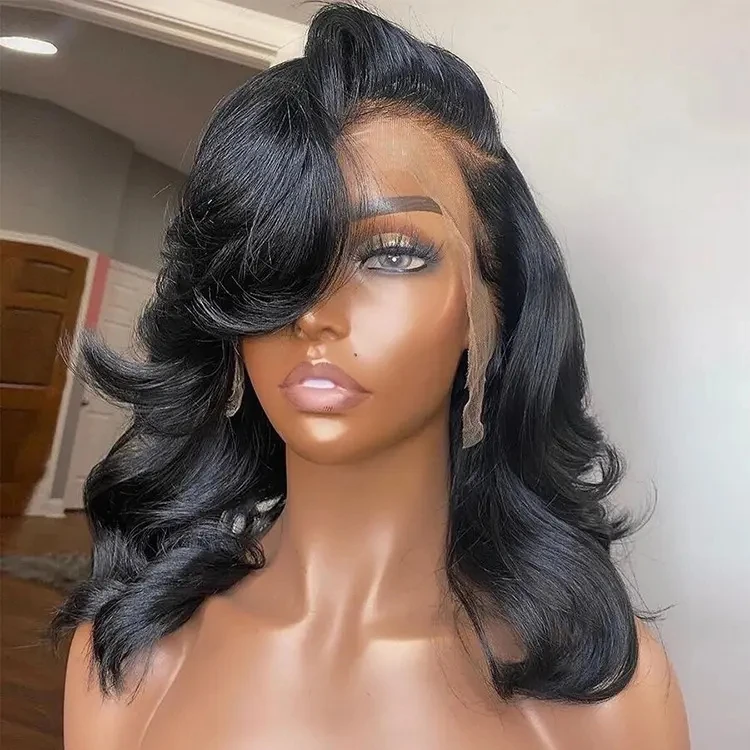 Glueless Short Loose Body Wave Wavy Lace Front Human Hair Wigs For Black Women Full Hd Frontal Wig Human Hair Ocean Wave Bob Wig