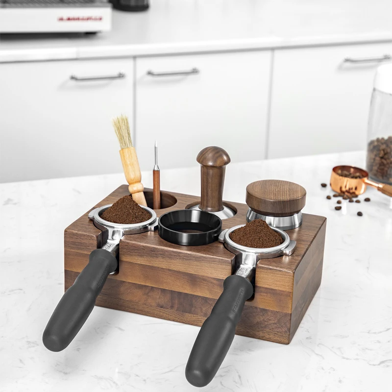 Economical Custom Design Environmental Walnut Wood Coffee Tamper And Portafilter Wooden Holder