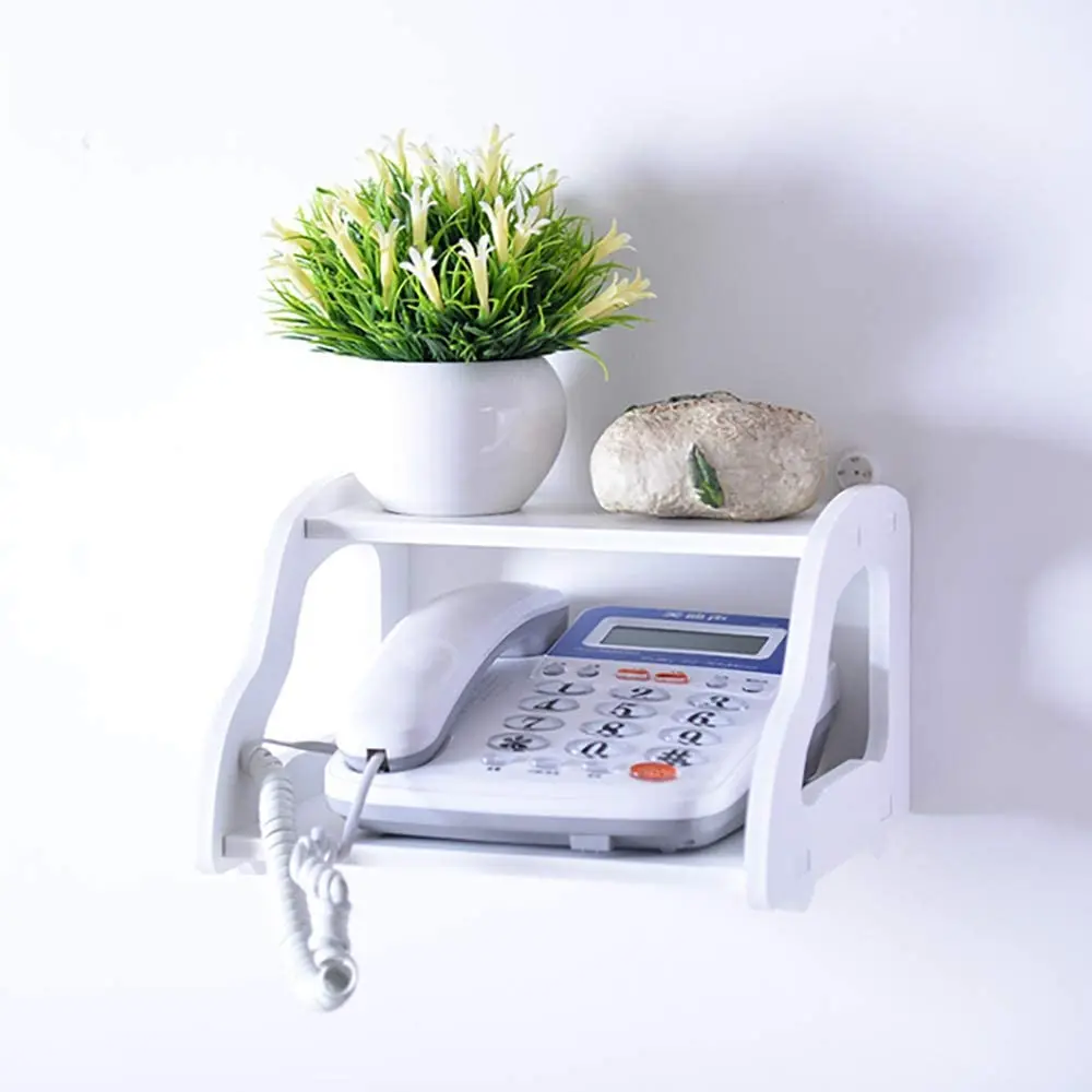 Desktop Organizer Telephone Stand Desk Phone Holder Wall Mounted Free Damage WiFi Router Storage Rack White Plastic Holders
