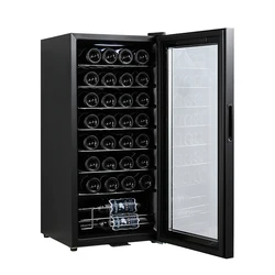 32 Bottles Glass Door Freestanding Compressor Cooling Mini Wine Barrel Fridge