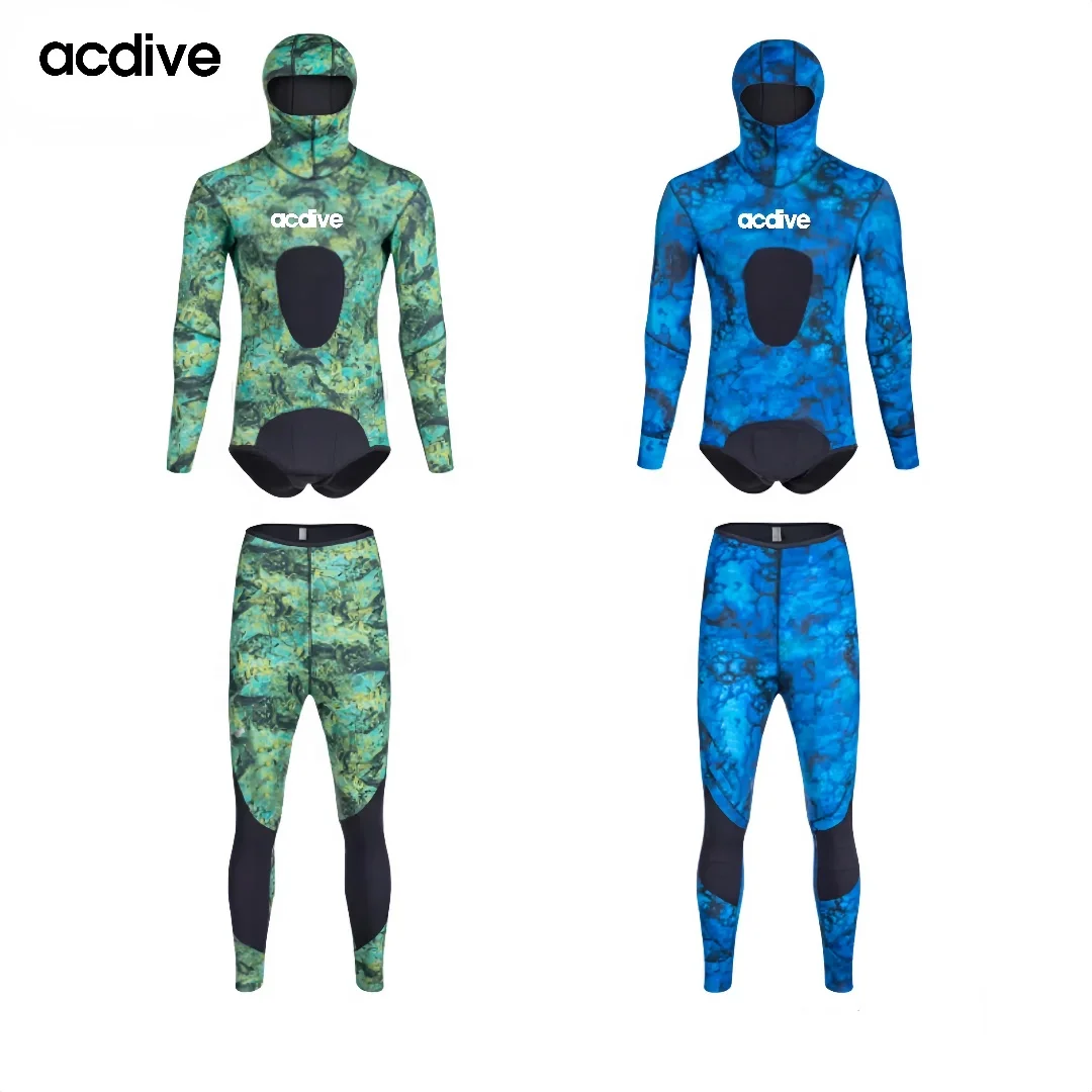 OEM ODM Spearfishing 2.PCS 1.5mm Max Stretchy Men Hooded Yamamoto Neoprene Free Diving Wetsuit