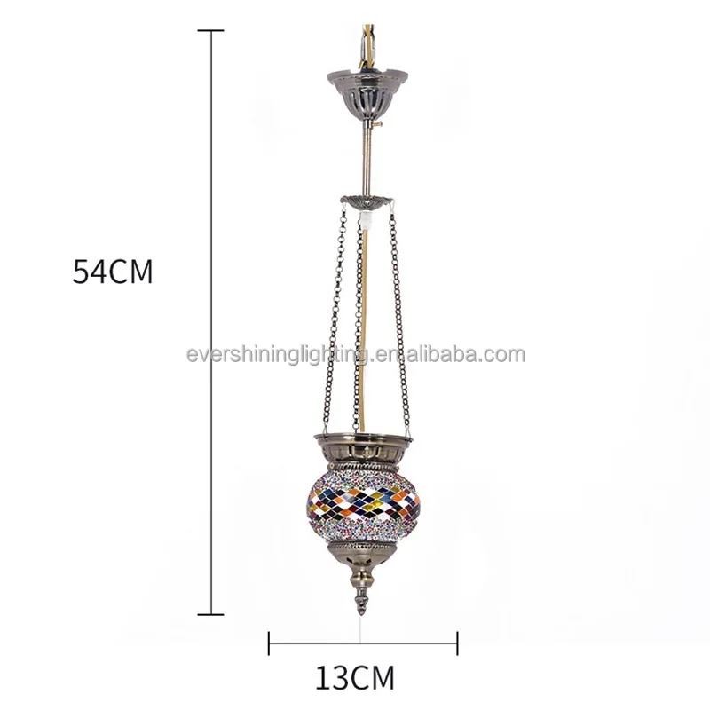 Turkish Moroccan Boho Mosaic Hanging Ceiling Lamp Light Pendant Multicolor Glass Globe for Bedroom Home Decor Living Room