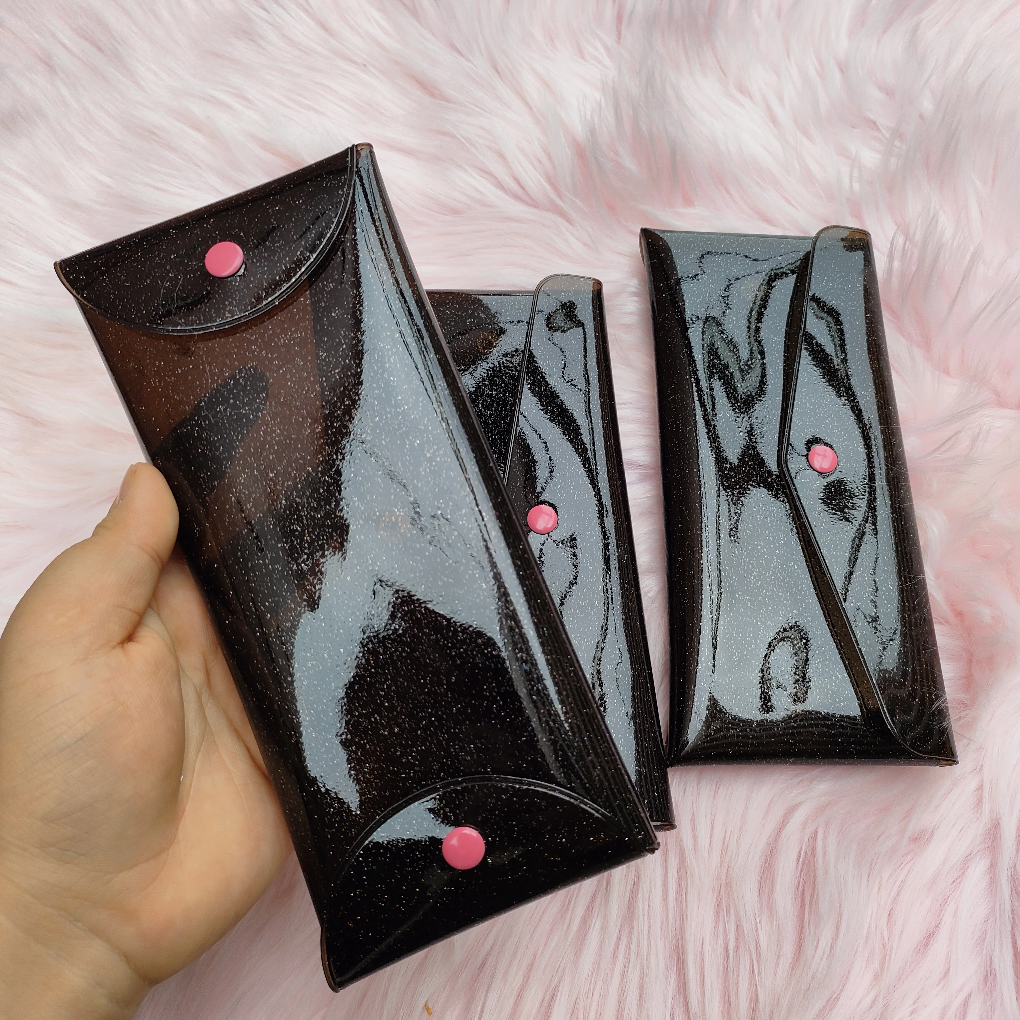 50 pcs custom logo clear bag holographic pvc card bag Waterproof Pencil Pouch Coin Purse with Snap Button