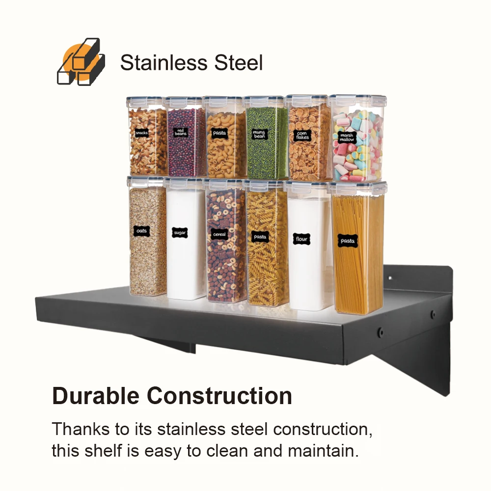 New Design Black Wall Mount Shelf Stainless Steel Wall Floating Shelves for Catering Kitchen Home Bathroom