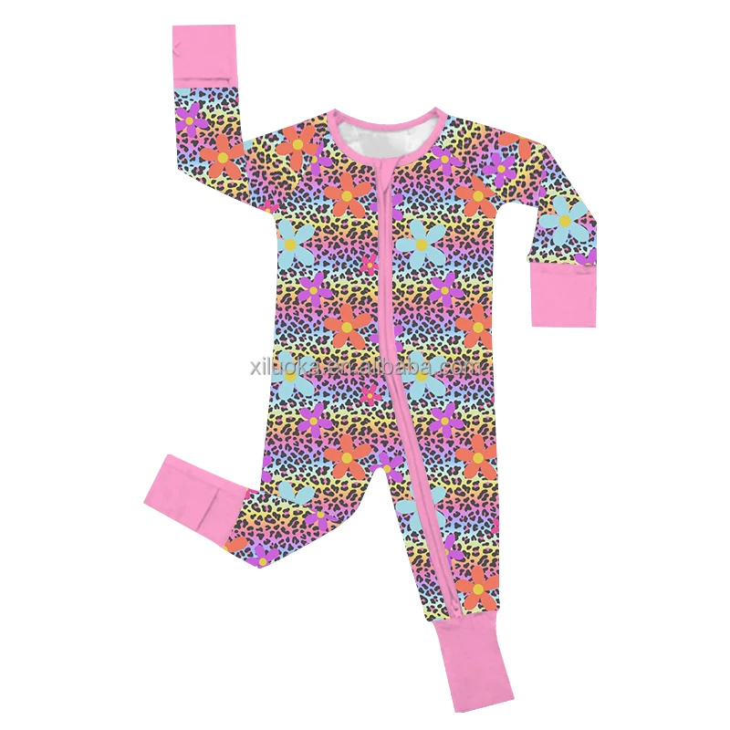 Custom Ribbons Bows Organic Bamboo Zippy Newborn Baby Romper Sleeper Kid Infant Pajamas Clothes