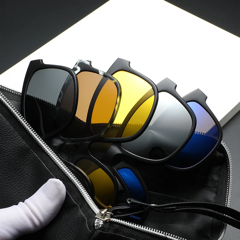 High quality men women spectacle optical frame polarized sunglasses 5 in 1 magnetic clip on sunglasses