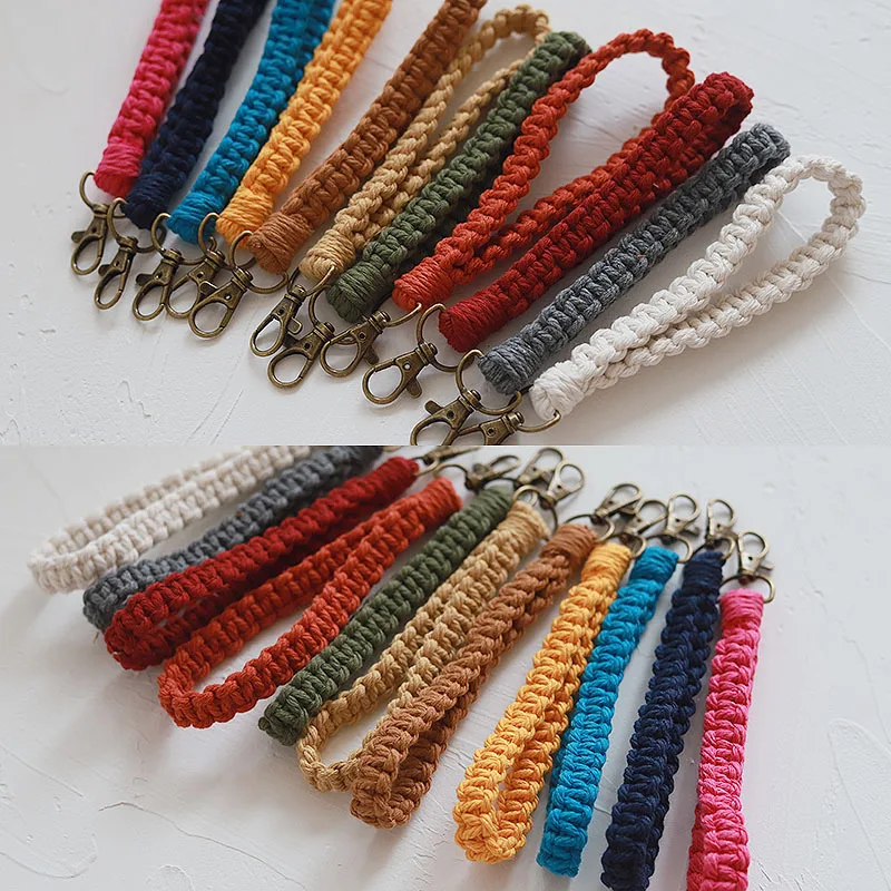 Macrame kit ins Nordic style hand-woven key chain pendant color cotton rope spiral retro bag pendant key ring buckle
