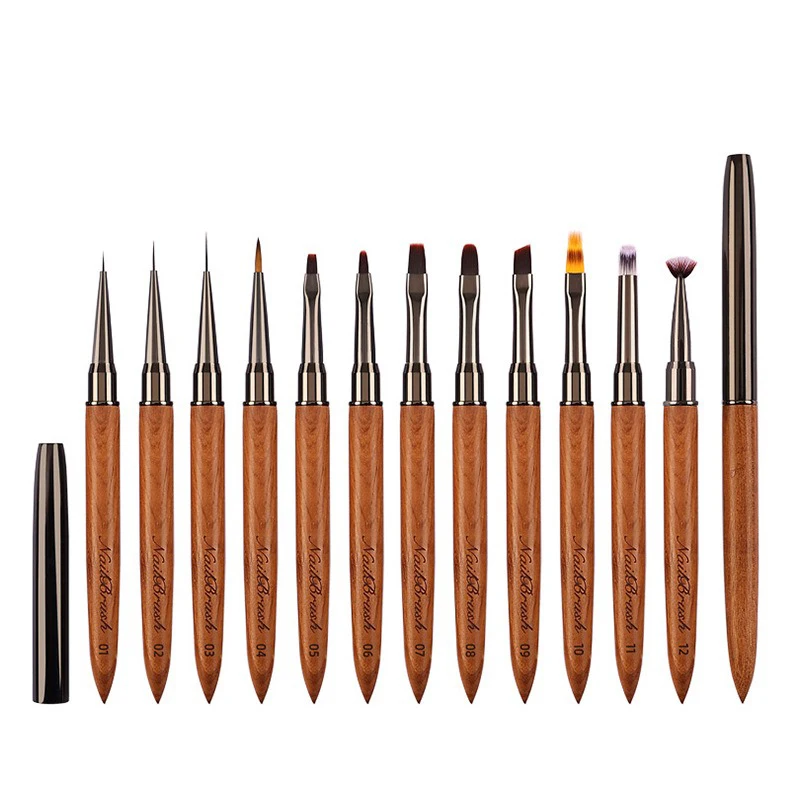 Sandalwood Handle Kolinsky/Acrylic Nail Brush Nail Painting Brush Set Professional Flower Drawing Pull Line Pen Nail Salon