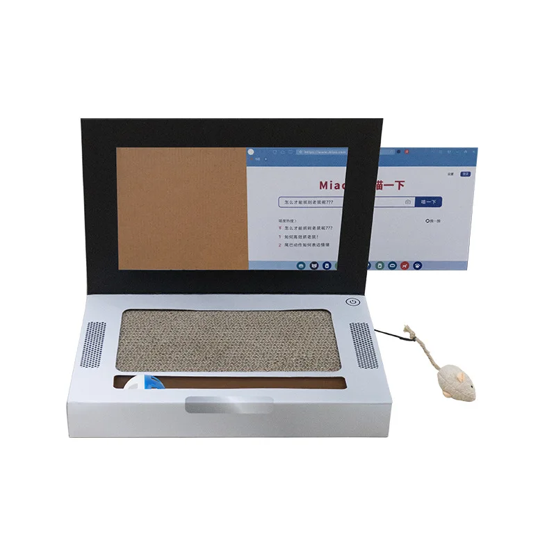 Wholesale Foldable Corrugated Cardboard Cat Scratcher Pad Laptop Scratcher Cat Toy With Plush Mouse Cat Teaser and Ball