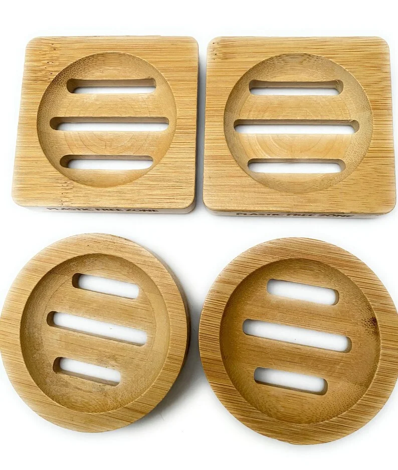 eco friendly high quality wholesale square bathroom holder tray wood bamboo magnetic soap dish shower with drain rack