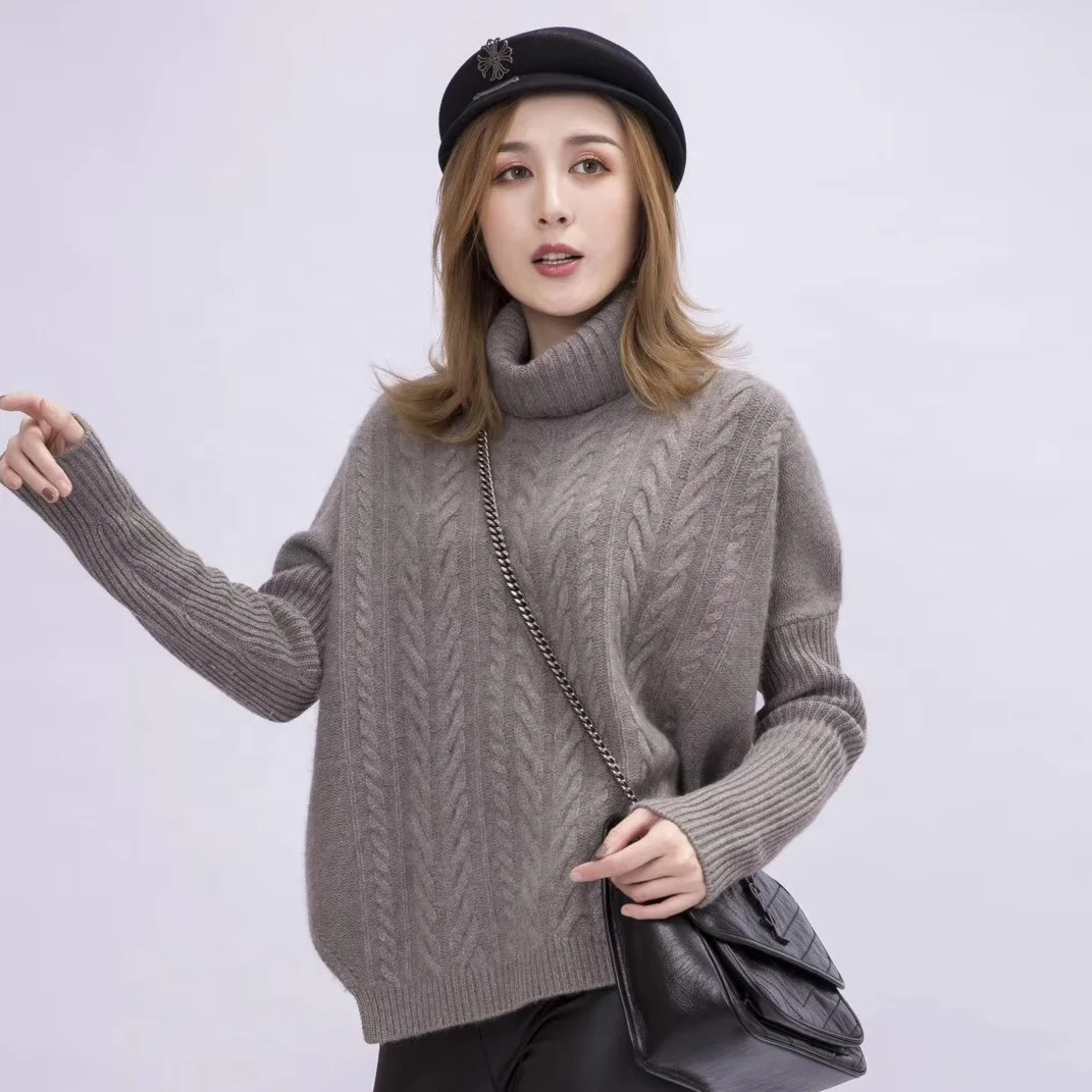 Inner Mongolia pullover turtleneck cable cashmere sweater for women manufacturer wholesale cashmere sweater