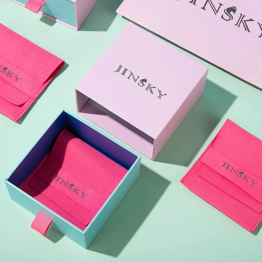 Jinsky Jewely ящик розовое печатное картонное ожерелье серьги Упаковка раздвижной Подарочная бумажная упаковочная коробка