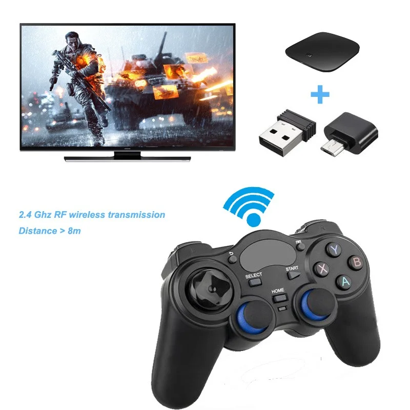2.4G Wireless Game Controller Joystick Gamepad with OTG Converter for PS3/PC/TV Box Android Smart Phone