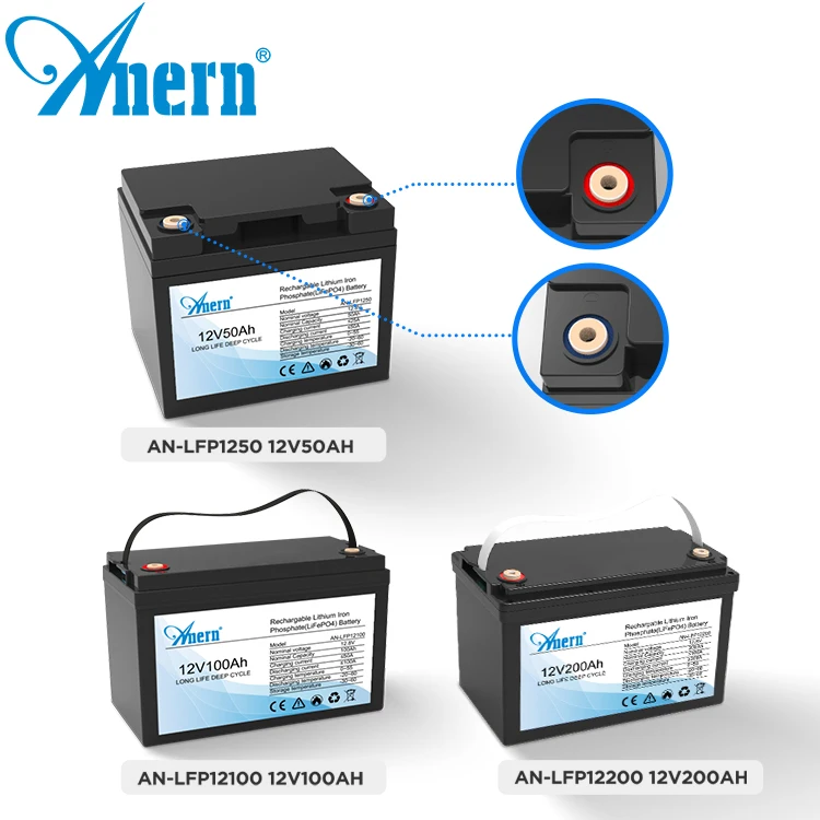Anern lifepo4 литий-ионные аккумуляторы 12 В 100ah для домашней солнечной системы