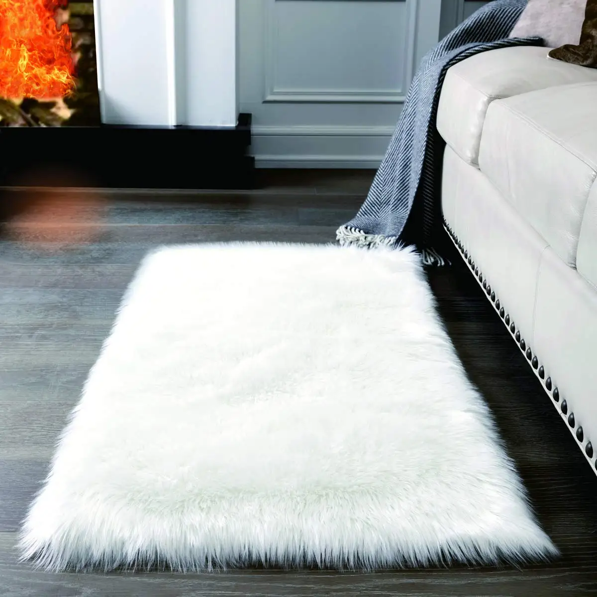 2020 New Pure White Sheepskin Plush Fur Rugs Faux Fur Carpet