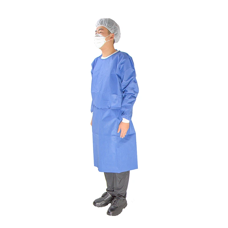 Factory direct sales non-woven fabric elastic and knitted cuffs disposable sms isolation gown for non-sterile