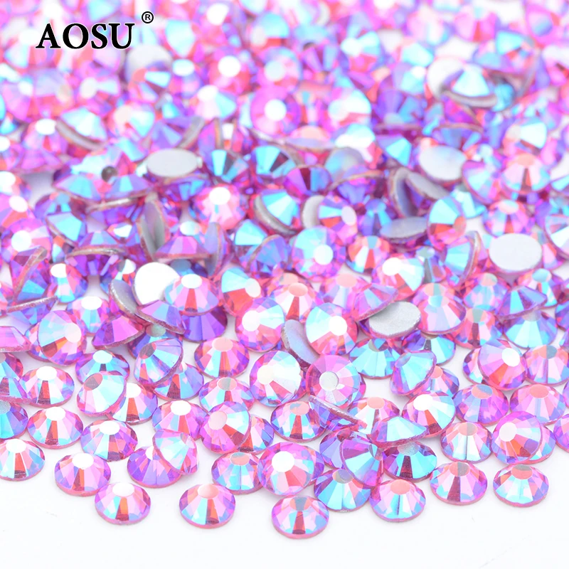AOSU Top Quality SS3 SS6 SS16 SS20 Transparent AB Diamond Strass Flatback Crystal Stones Glass Nail Rhinestone For Dress
